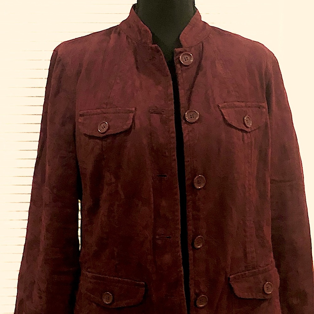 Liz Claiborne Mandarin Collar Blazer; Rose embossed design fabric Women’s Sz 14